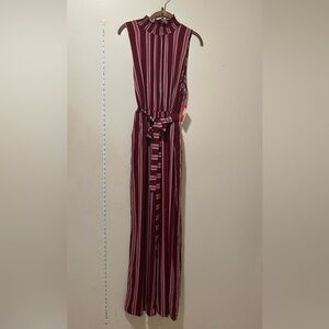 Xhilaration Women's Burgundy Pink Striped Sleeveless High Neck Belted Jumpsuit